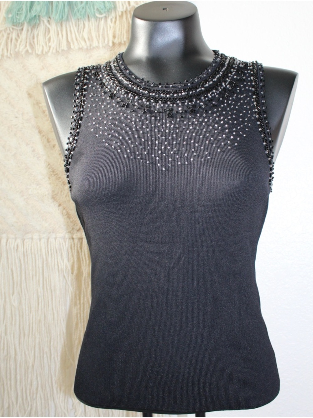 PIERRI New York Medium Beaded Black beaded embellishment Sleeveless Knit Tank